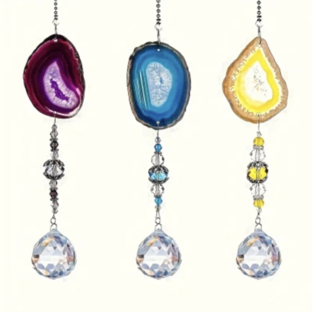 2 Light Catchers Geode Suncatcher Crystal Prism Rear Mirror Ornament Mom Gift - Picture 4 of 6